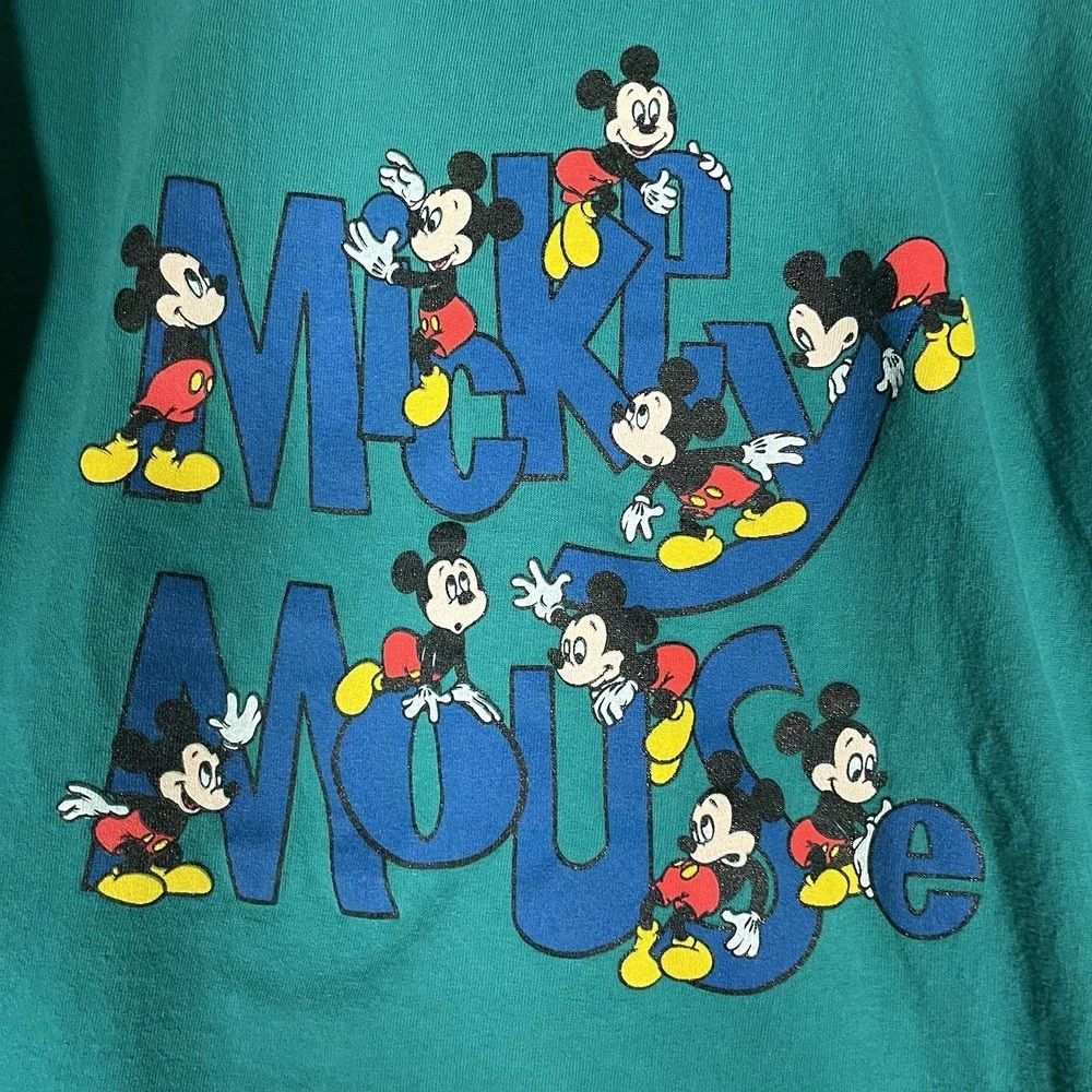 Vintage 90s Disney's Mickey Mouse T-shirt Kids Large 14-16 Teal Green Classic